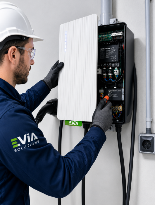 Borne de recharge EVia Solutions installée au Luxembourg